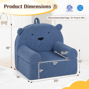 Kids Bear Sofa Toddler Foam Couch with Soft Fleece Fabric Cover-Navy