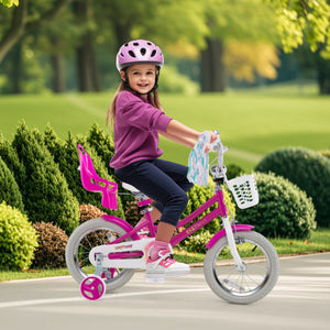 Kids Bike 14 Inch with Training Wheels and 2 Brake System for 3-5 Years Old