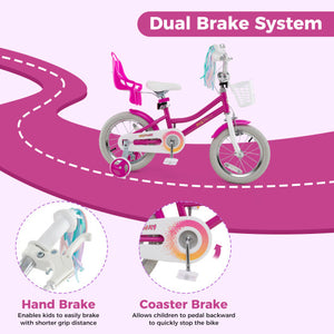 Kids Bike 14 Inch with Training Wheels and 2 Brake System for 3-5 Years Old