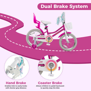 Kids Bike 16 Inch with Training Wheels and 2 Brake System for 4-7 Years Old
