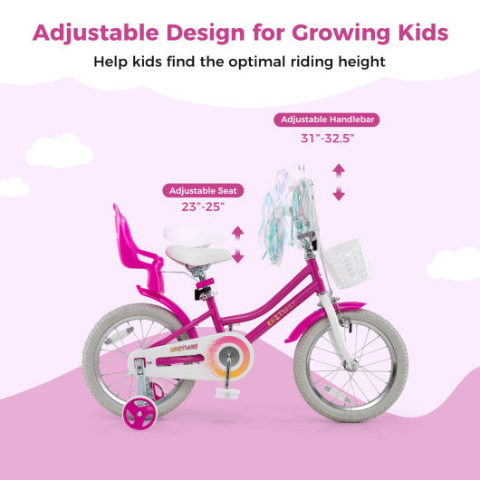 Kids Bike 14 Inch with Training Wheels and 2 Brake System for 3-5 Years Old