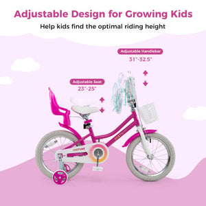 Kids Bike 14 Inch with Training Wheels and 2 Brake System for 3-5 Years Old