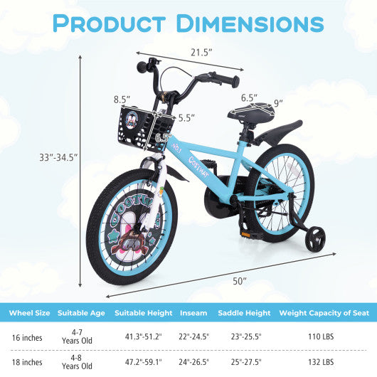 18 Inch Kids Bike with Adjustable Handlebar and Saddle for 4-8 Years Old-18 inches