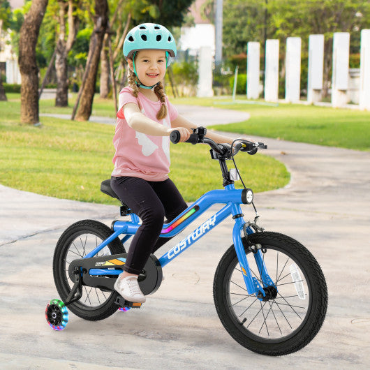 16 Inch Kids Bike LED Lighted Adjustable with Training Wheels for 4-7 Years Old Kids-16 inches