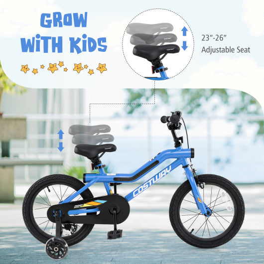 16 Inch Kids Bike LED Lighted Adjustable with Training Wheels for 4-7 Years Old Kids-16 inches