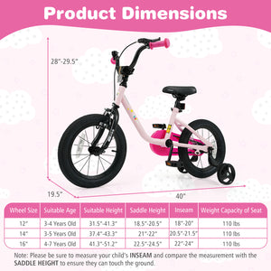 Kids Bike for 3-7 Years Old Boys and Girls 12/14/16-Inch Children Bicycle-Pink 14 Inch