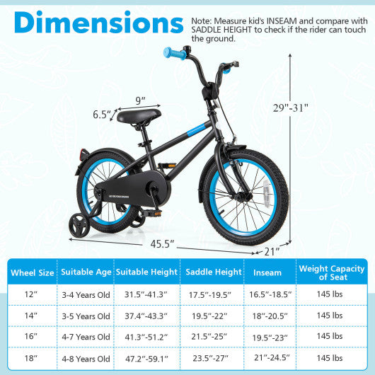 Kids Bike with Adjustable Handlebar and Saddle Black-16 inches