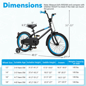 Kids Bike with Adjustable Handlebar and Saddle Black-18 Inches