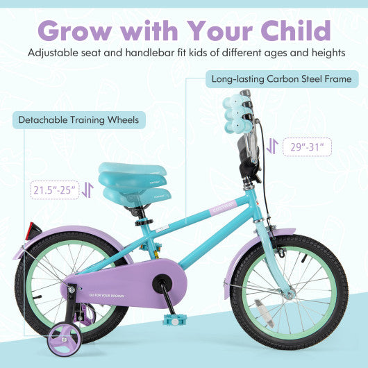 Kids Bike with Adjustable Handlebar and Saddle Purple-16 Inches