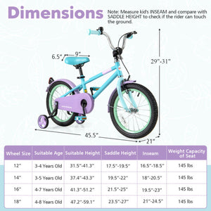 Kids Bike with Adjustable Handlebar and Saddle Purple-16 Inches