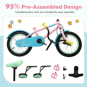 Kids Bike with Adjustable Handlebar and Saddle Pink-12 Inches