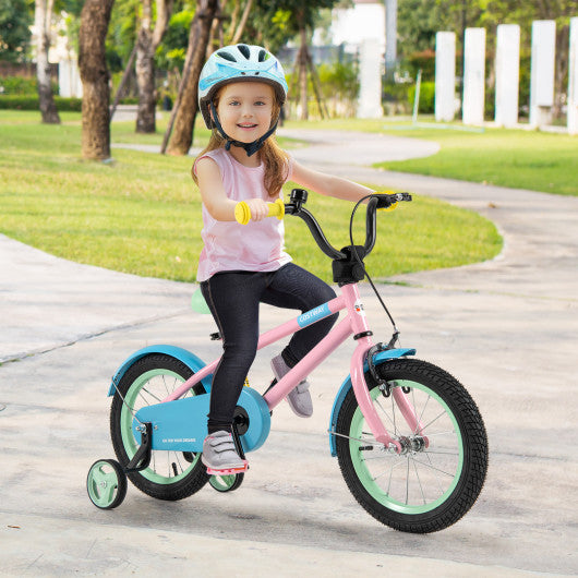 Kids Bike with Adjustable Handlebar and Saddle Pink-14 Inches