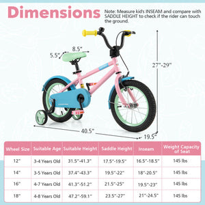 Kids Bike with Adjustable Handlebar and Saddle Pink-14 Inches
