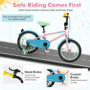 Kids Bike with Adjustable Handlebar and Saddle Pink-16 Inches