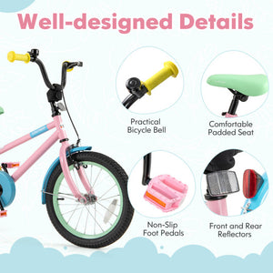 Kids Bike with Adjustable Handlebar and Saddle Pink-16 Inches