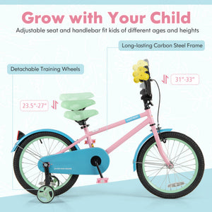 Kids Bike with Adjustable Handlebar and Saddle Pink-18 Inches