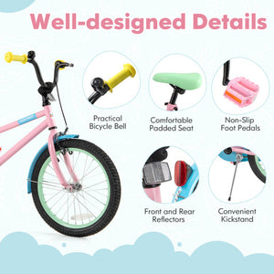 Kids Bike with Adjustable Handlebar and Saddle Pink-18 Inches