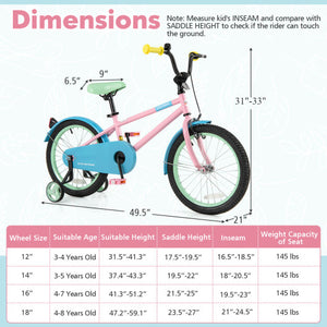 Kids Bike with Adjustable Handlebar and Saddle Pink-18 Inches