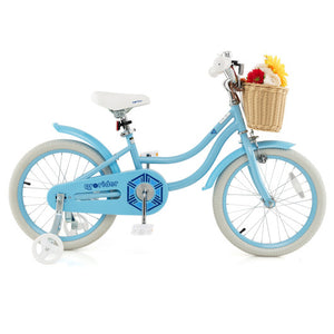 18-Inch Kids Bike with Training Wheels and Adjustable Handlebar Seat-Blue