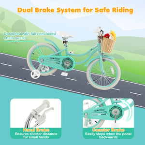 18-Inch Kids Bike with Training Wheels and Adjustable Handlebar Seat-Green