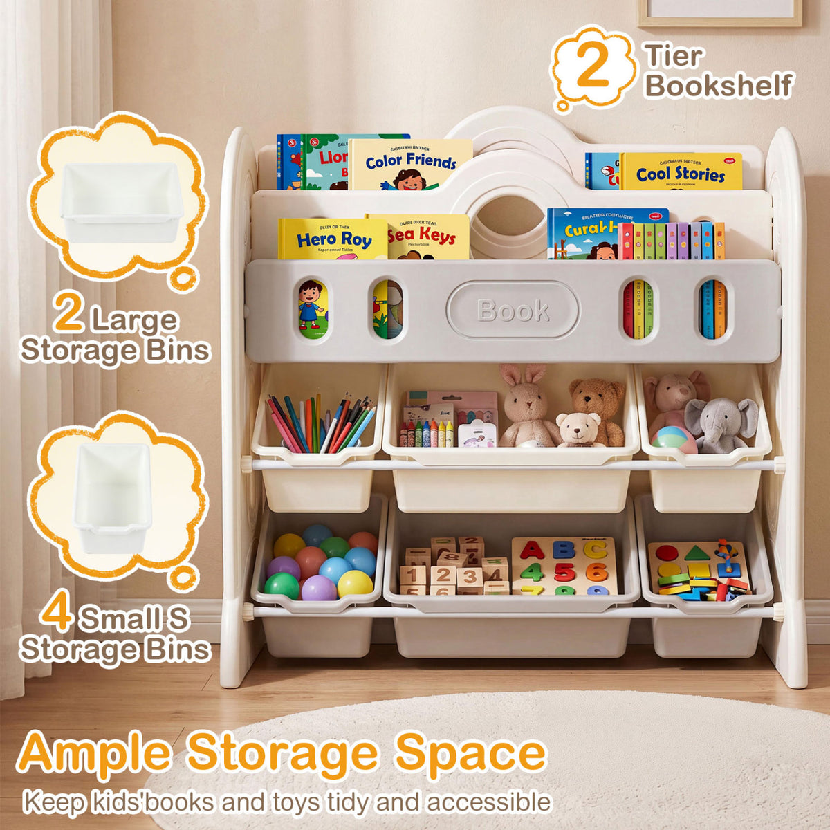 Kids Bookshelf and Toy Storage Organizer with 2 Front-Facing Racks