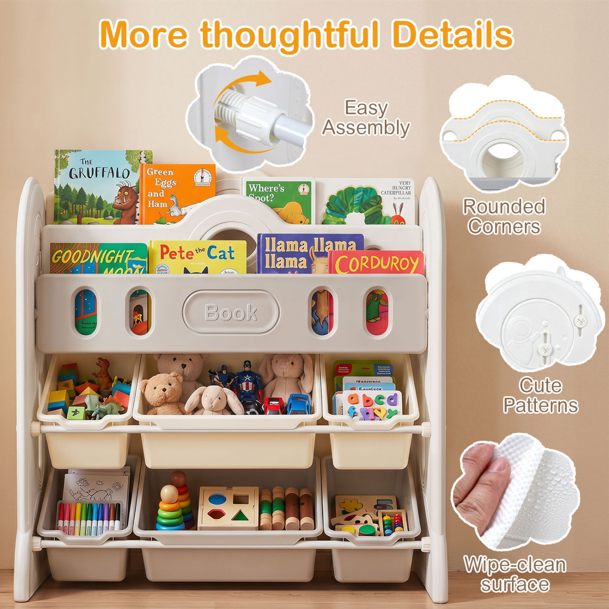 Kids Bookshelf and Toy Storage Organizer with 2 Front-Facing Racks