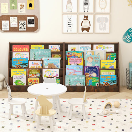 5-Tier Kids Bookshelf with Deep Compartments and Stable Baby Book Case-Rustic Brown