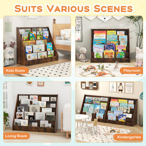 5-Tier Kids Bookshelf with Deep Compartments and Stable Baby Book Case-Rustic Brown