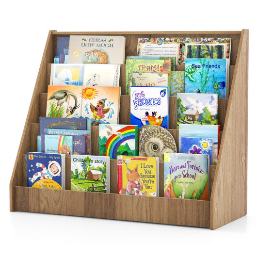 5-Tier Kids Bookshelf with Deep Compartments and Stable Baby Book Case-Natural