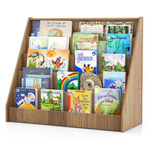 5-Tier Kids Bookshelf with Deep Compartments and Stable Baby Book Case-Natural