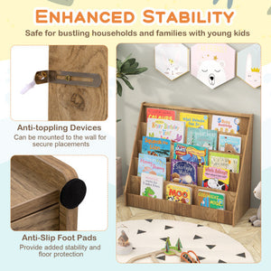 5-Tier Kids Bookshelf with Deep Compartments and Stable Baby Book Case-Natural