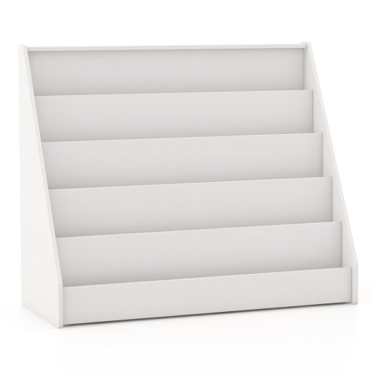 5-Tier Kids Bookshelf with Deep Compartments and Stable Baby Book Case-White