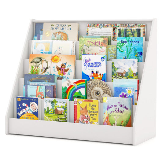 5-Tier Kids Bookshelf with Deep Compartments and Stable Baby Book Case-White
