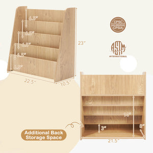 4-Tier Kids Bookshelf with Deep Compartments for Bedroom-Natural