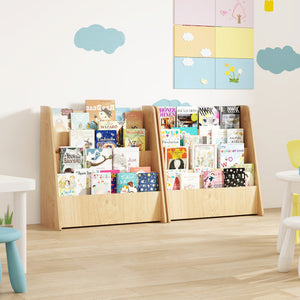 4-Tier Kids Bookshelf with Deep Compartments for Bedroom-Natural