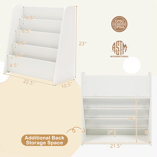4-Tier Kids Bookshelf with Deep Compartments for Bedroom-White