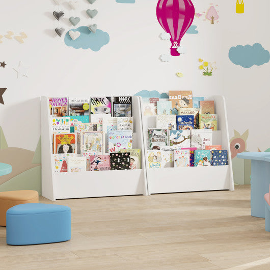 4-Tier Kids Bookshelf with Deep Compartments for Bedroom-White