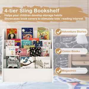 4-Tier Kids Bookshelf with Deep Compartments for Bedroom-Natural