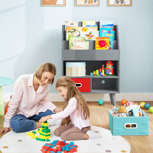 Kids Bookshelf with Open Compartment for Toddlers 3+ Years Old-Gray