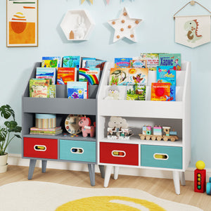 Kids Bookshelf with Open Compartment for Toddlers 3+ Years Old-Gray