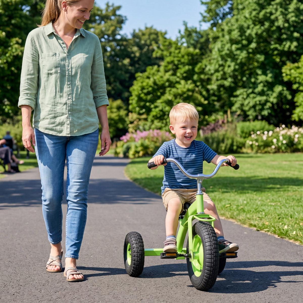 Kids Carbon SteelÂ Bike with 15 Inch Inflatable Rubber Tires-Green