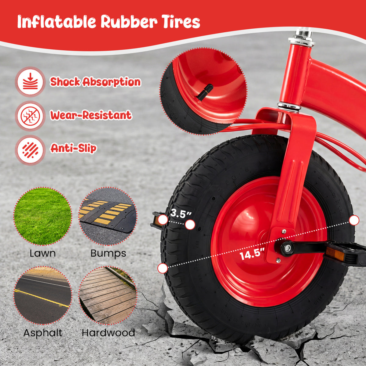 Kids Carbon SteelÂ Bike with 15 Inch Inflatable Rubber Tires-Red