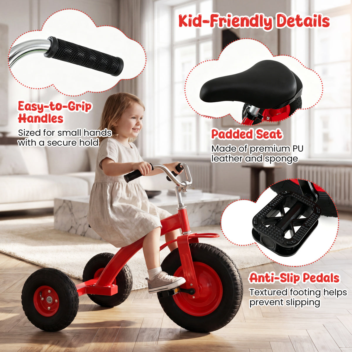 Kids Carbon SteelÂ Bike with 15 Inch Inflatable Rubber Tires-Red