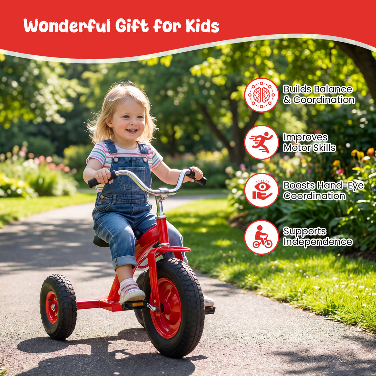 Kids Carbon SteelÂ Bike with 15 Inch Inflatable Rubber Tires-Red