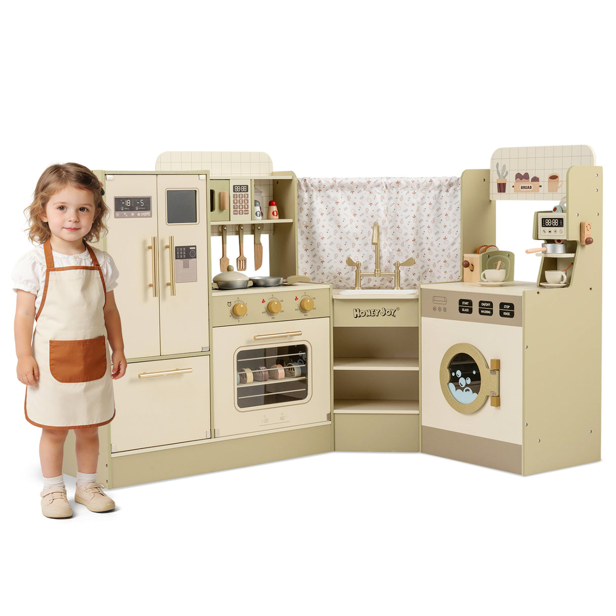 Kids Corner Play Kitchen with Faucet and Dishwasher and Stoves-Green