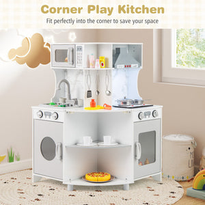 Kids Corner Wooden Play Kitchen with Range Hood and Stoves-Gray