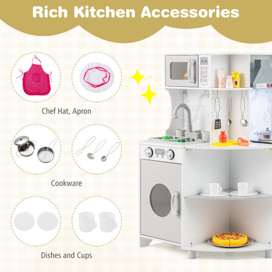 Kids Corner Wooden Play Kitchen with Range Hood and Stoves-Gray