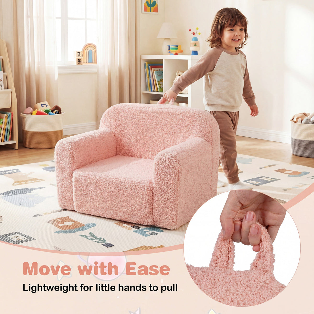 Kids Couch Portable Toddler Sofa with Anti-slip Base-Pink