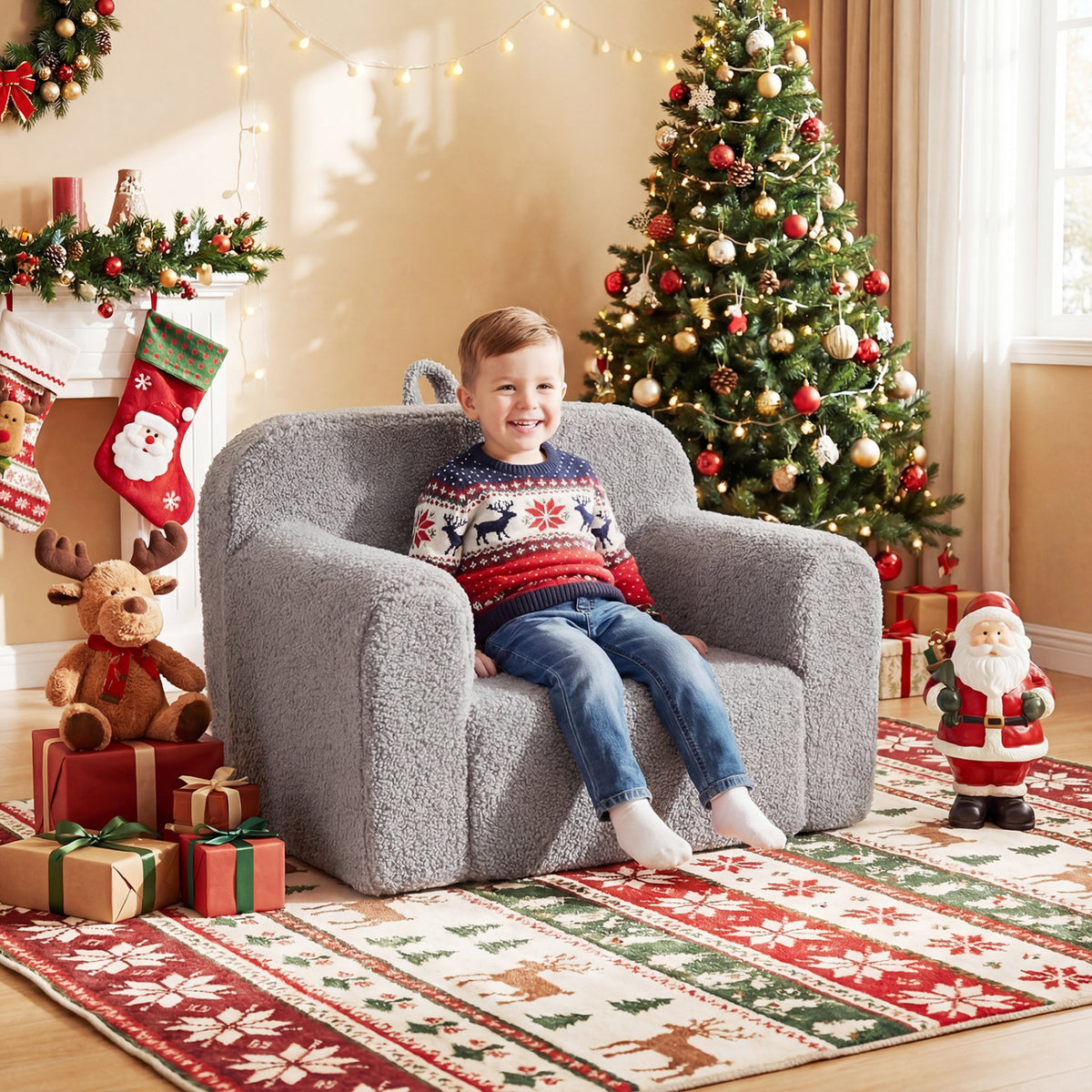 Kids Couch Portable Toddler Sofa with Anti-slip Base-Gray