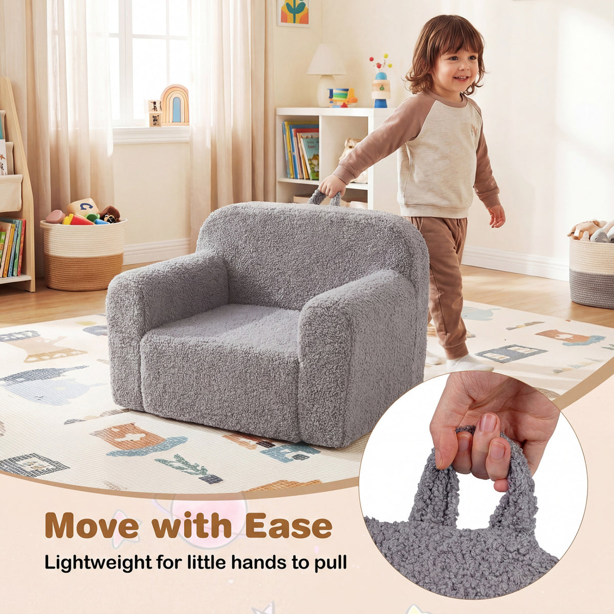 Kids Couch Portable Toddler Sofa with Anti-slip Base-Gray